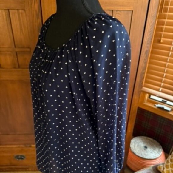 Lauren Conrad Sheer Navy Blue Heart Blouse Size Medium - Picture 3 of 8